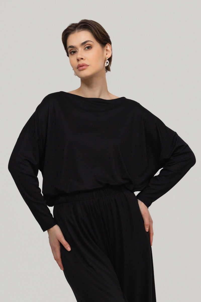 Bluzka o nietoperzowym kroju z bambusa czarna