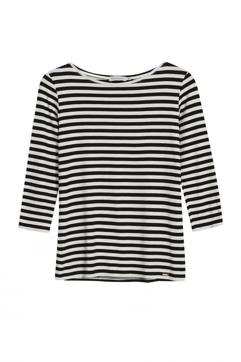 Striped blouse with 3/4 sleeves in black and white