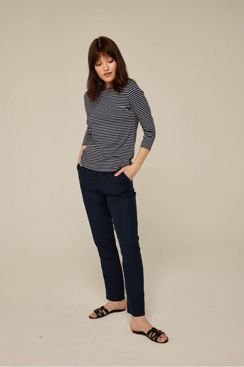 Striped blouse with 3/4 sleeves, navy blue