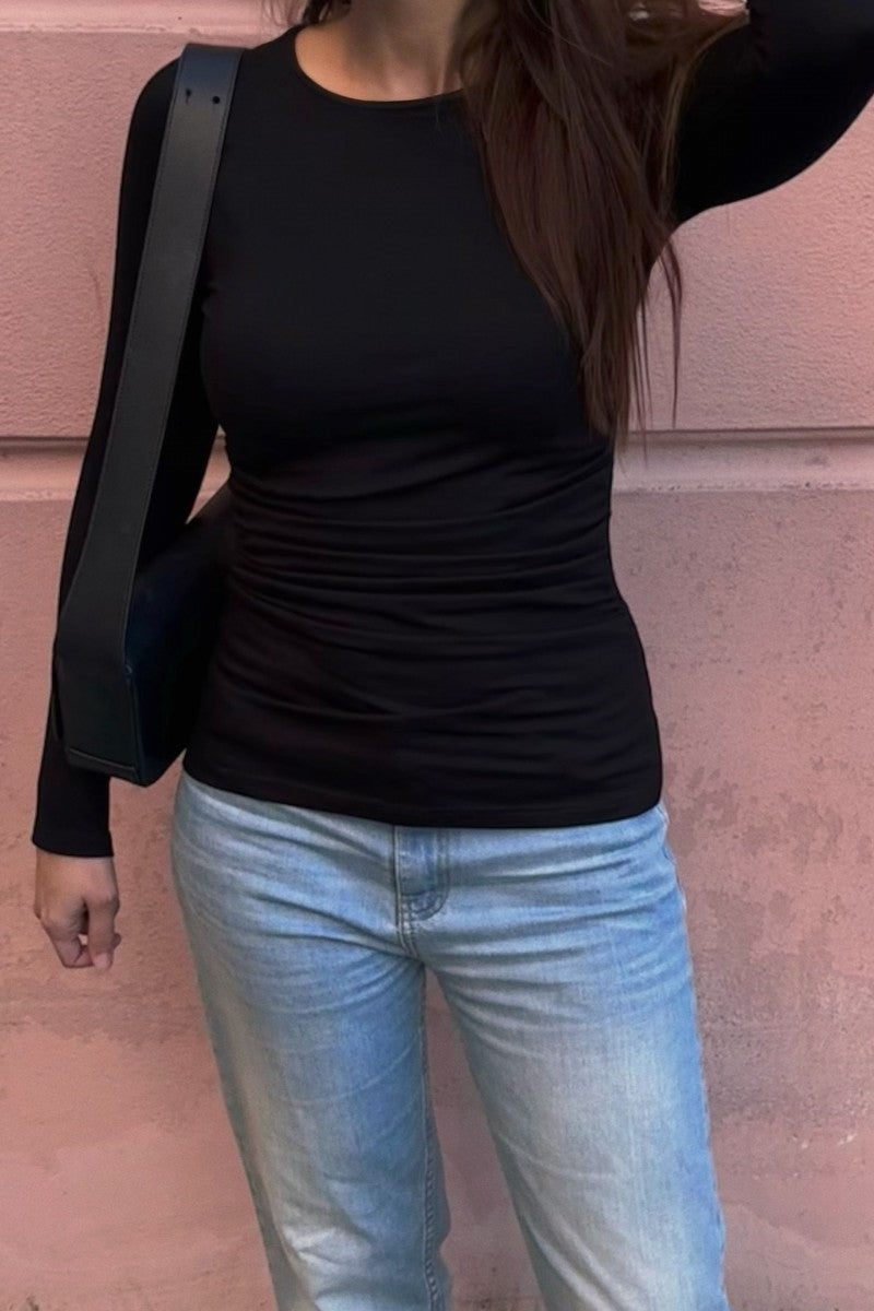 Black blouse with draped sides
