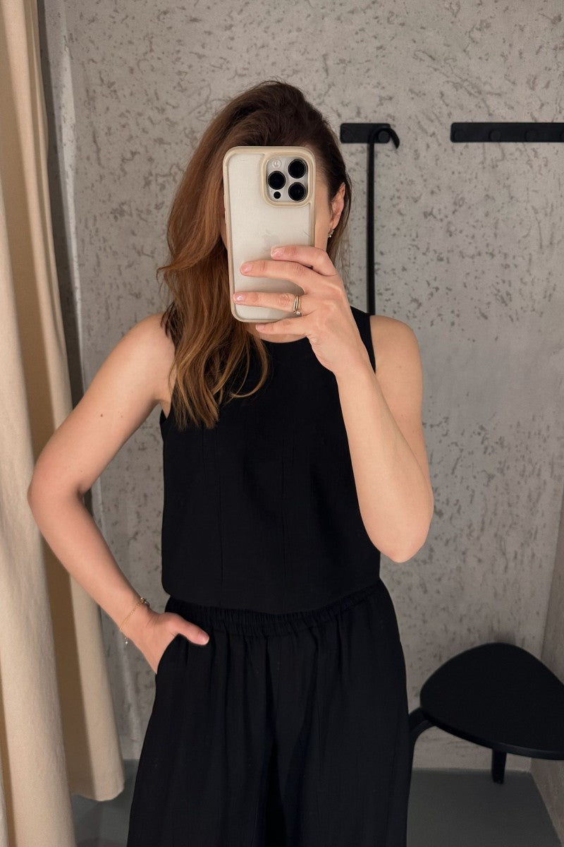 Black crinkled viscose blouse