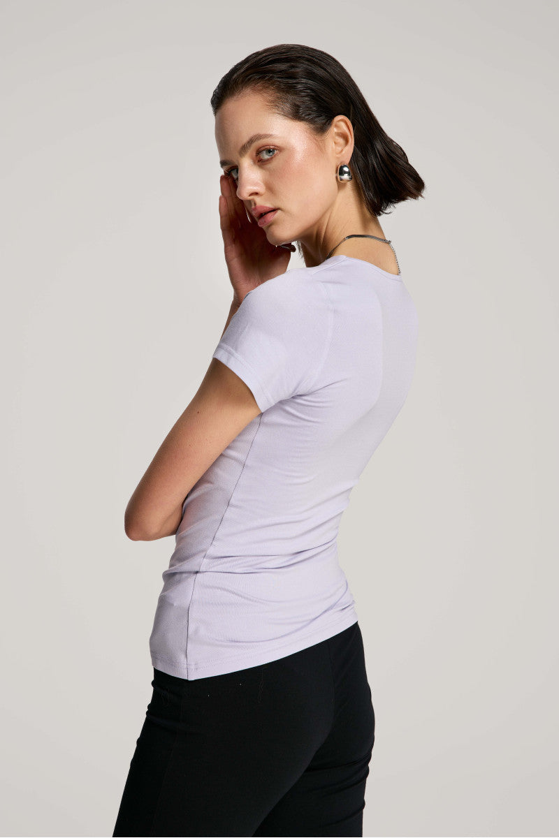 Lilac square neck blouse with short sleeves