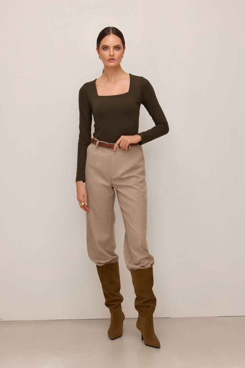 Green square neck blouse