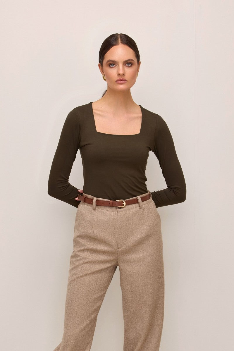 Bluzka z kwadratowym dekoltem zielona