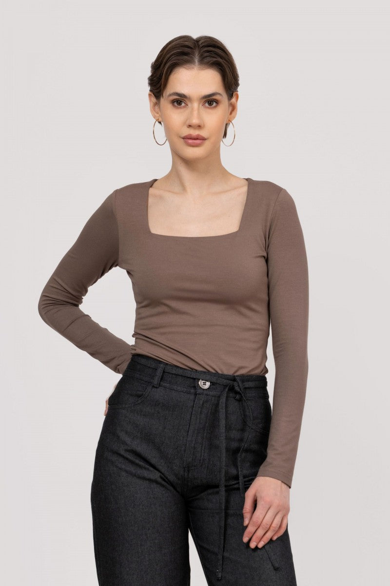 Mocha square neck blouse