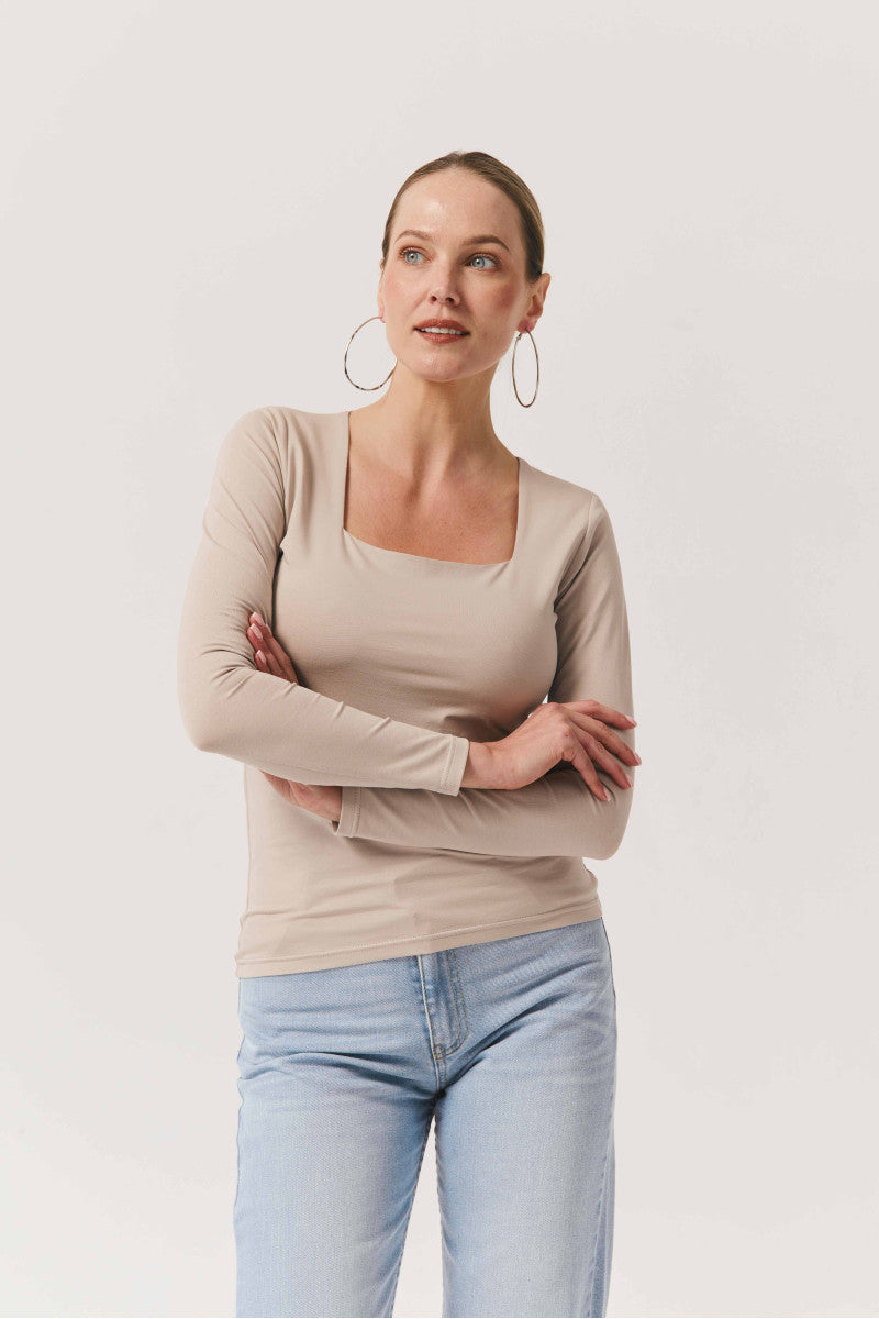 Bluzka z kwadratowym dekoltem taupe