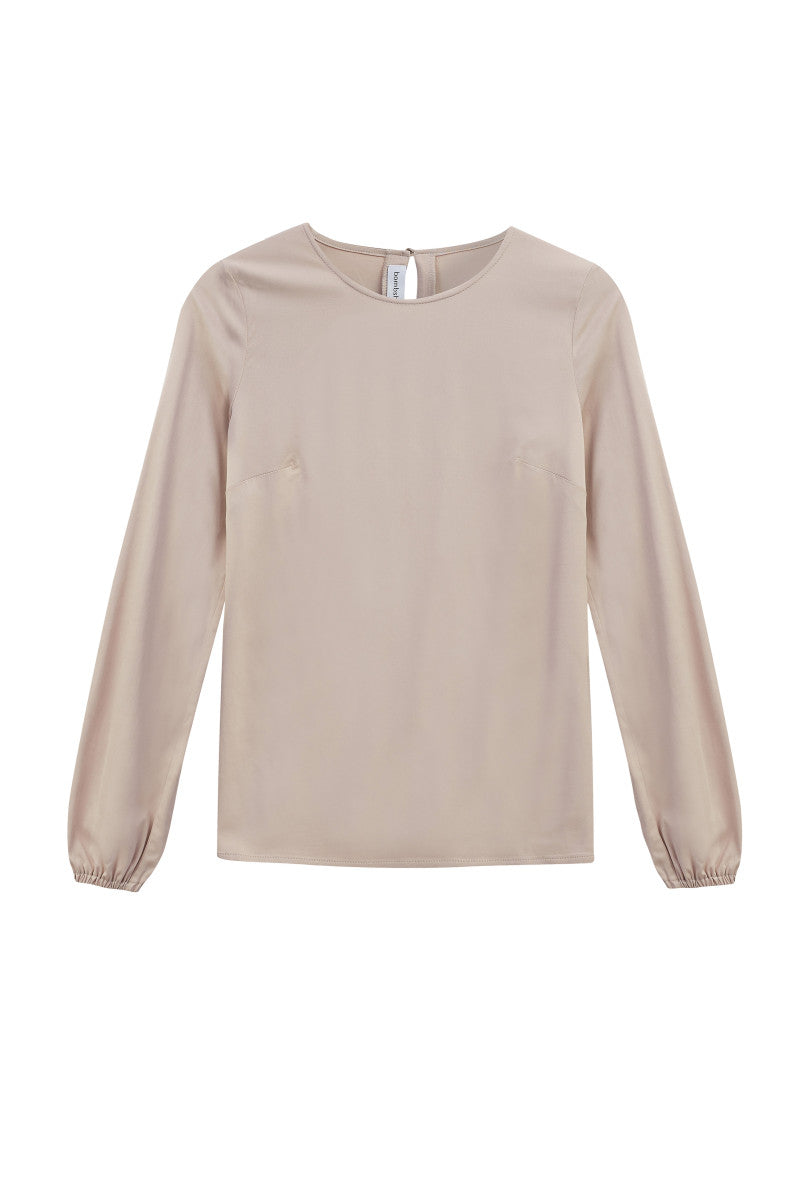 Beige viscose blouse with elastic on the sleeve