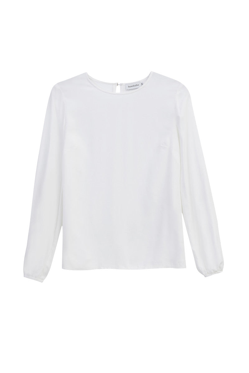 Bluzka z wiskozy z gumką na rękawie śmietankowa