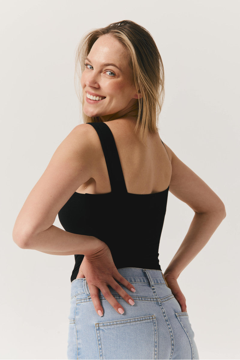 Black Tencel bodysuit with straps