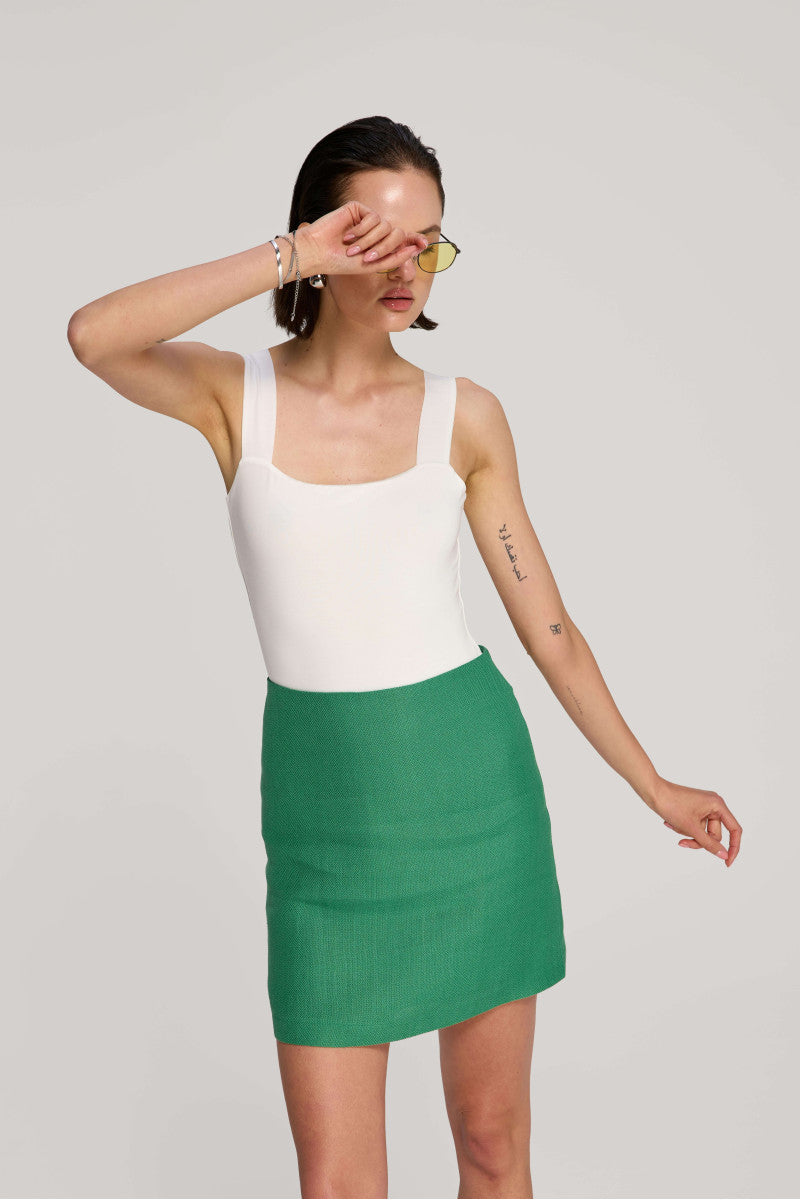 Cream Tencel bodysuit with straps