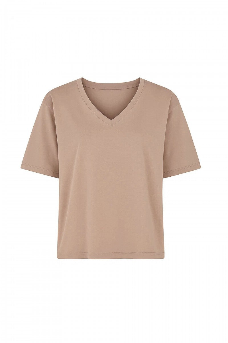 Cappuccino V-neck boxy T-shirt