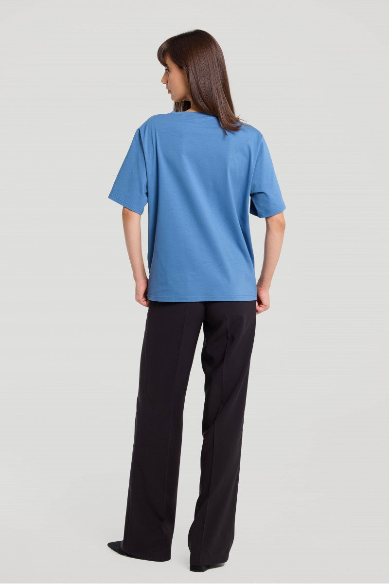 Boxy V-neck T-shirt in denim