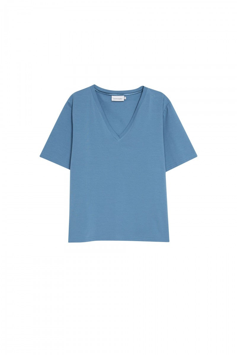 Boxy V-neck T-shirt in denim
