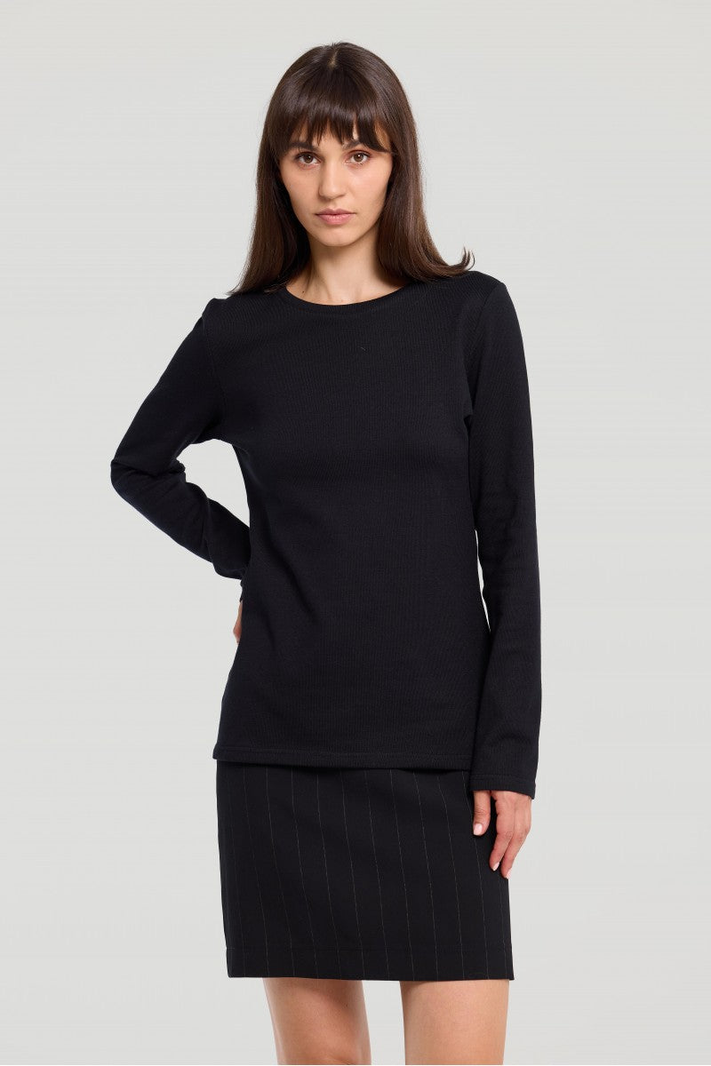 Cienki bawełniany sweter z dekoltem basic czarny