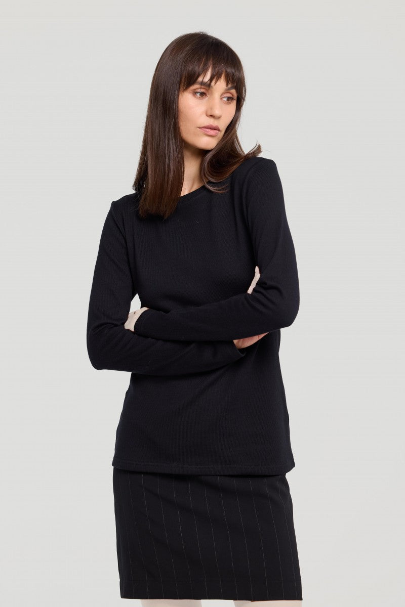 Cienki bawełniany sweter z dekoltem basic czarny