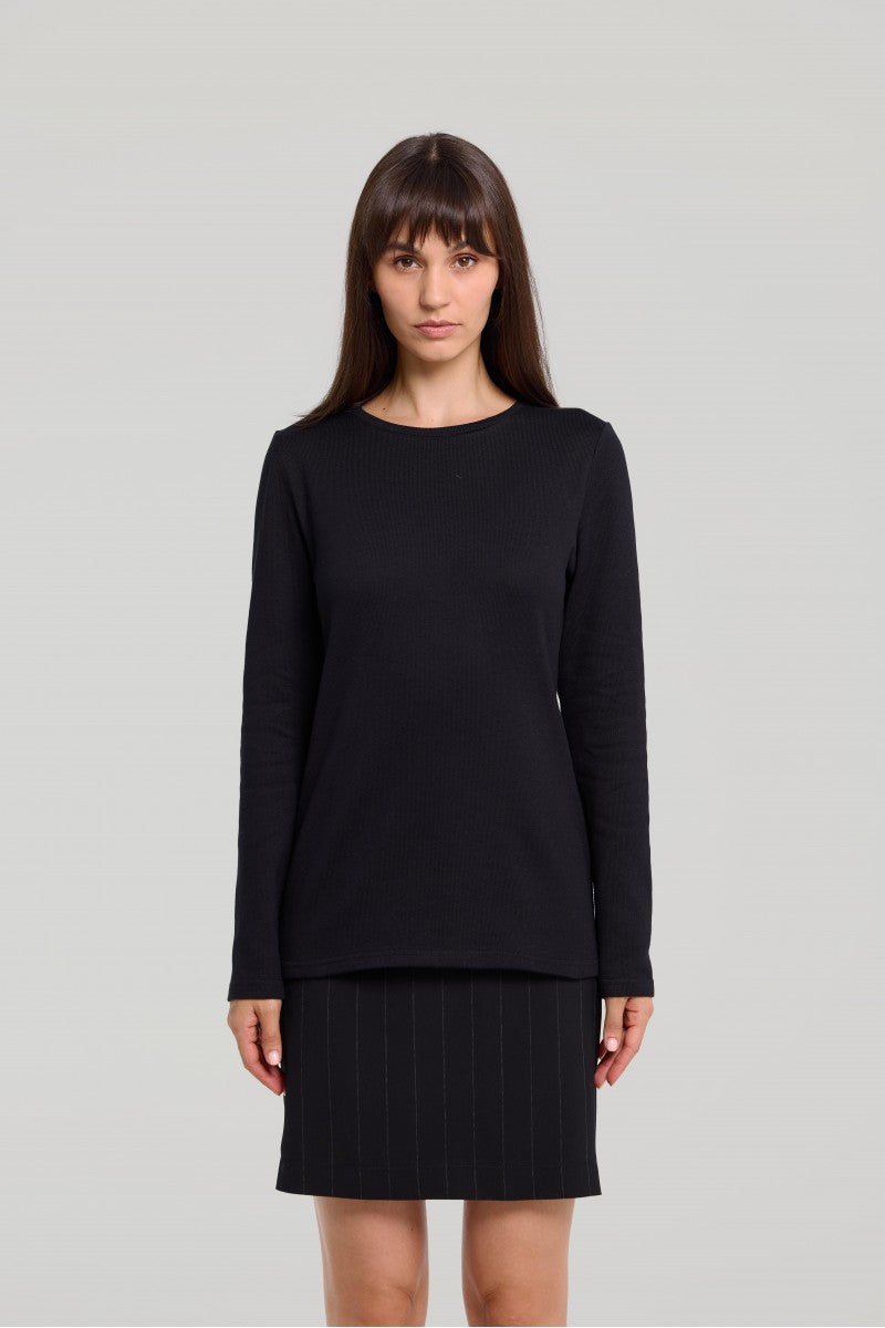 Cienki bawełniany sweter z dekoltem basic czarny