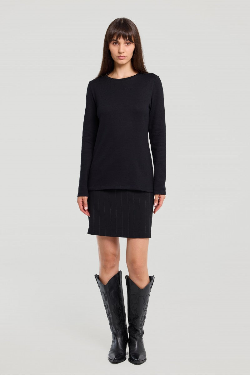 Cienki bawełniany sweter z dekoltem basic czarny