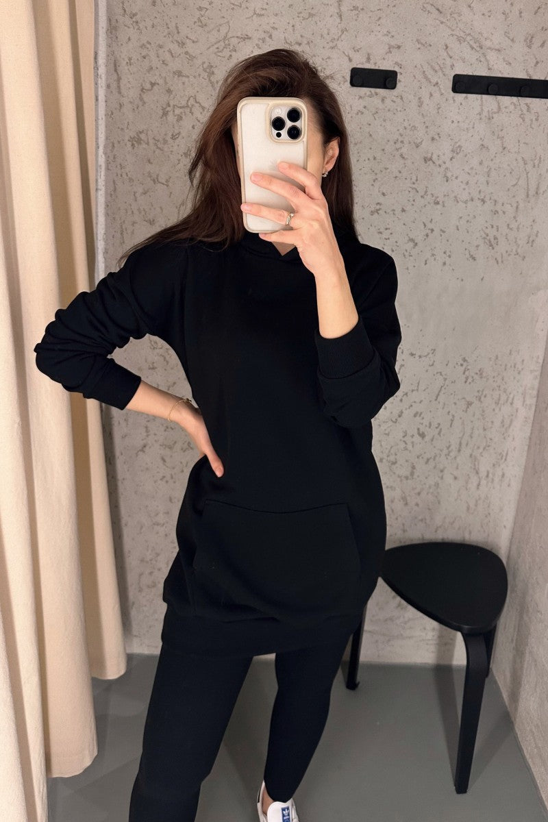 Dłuższa bluza z kapturem czarna