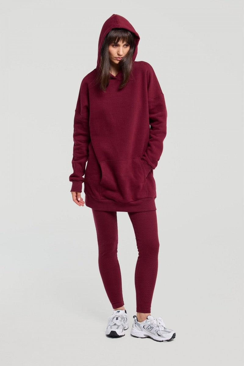 Dłuższa bluza z kapturem burgund