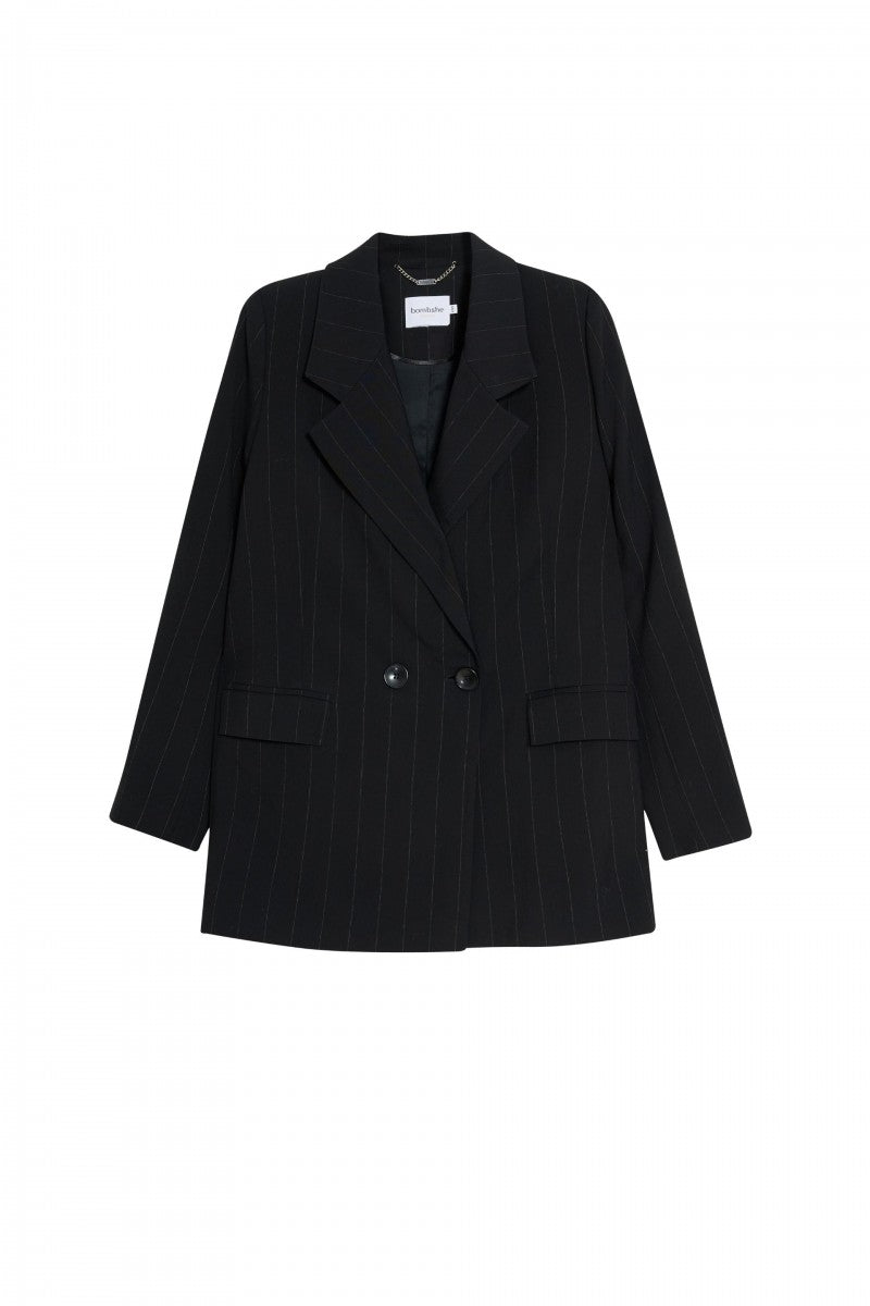 Double-breasted black striped jacket