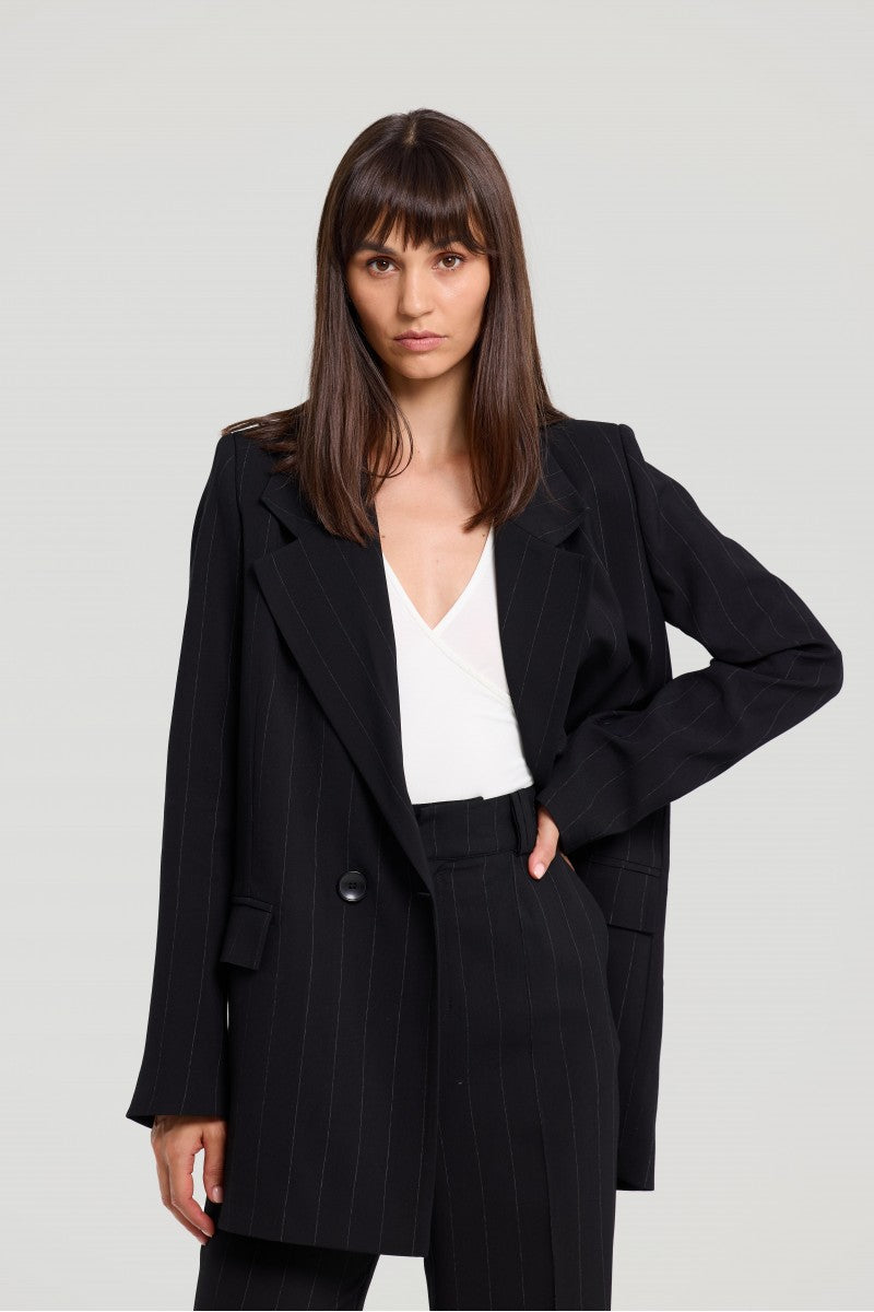 Double-breasted black striped jacket