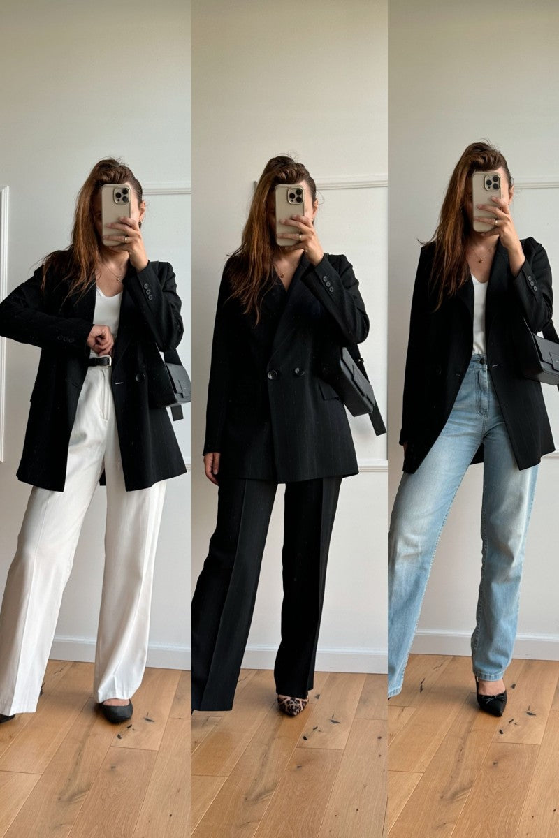 Double-breasted black striped jacket