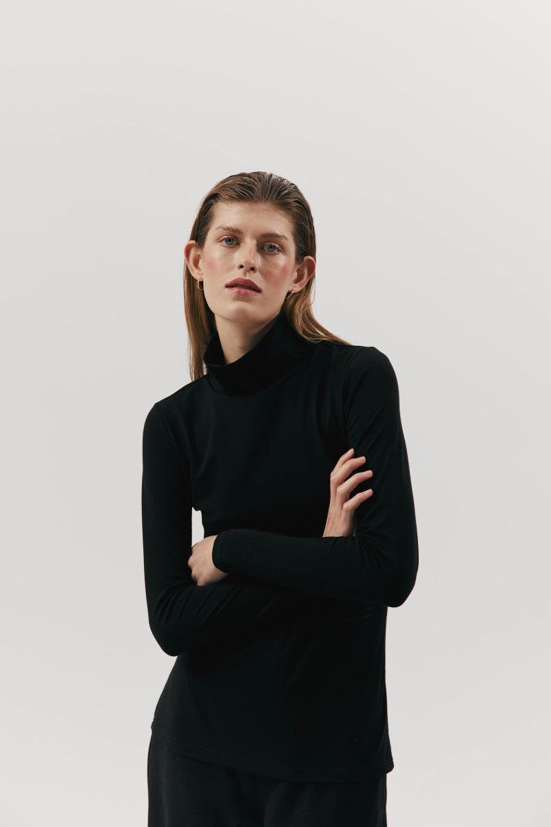 Black micromodal turtleneck