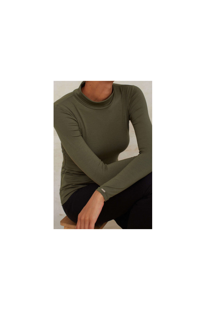 Khaki micromodal turtleneck