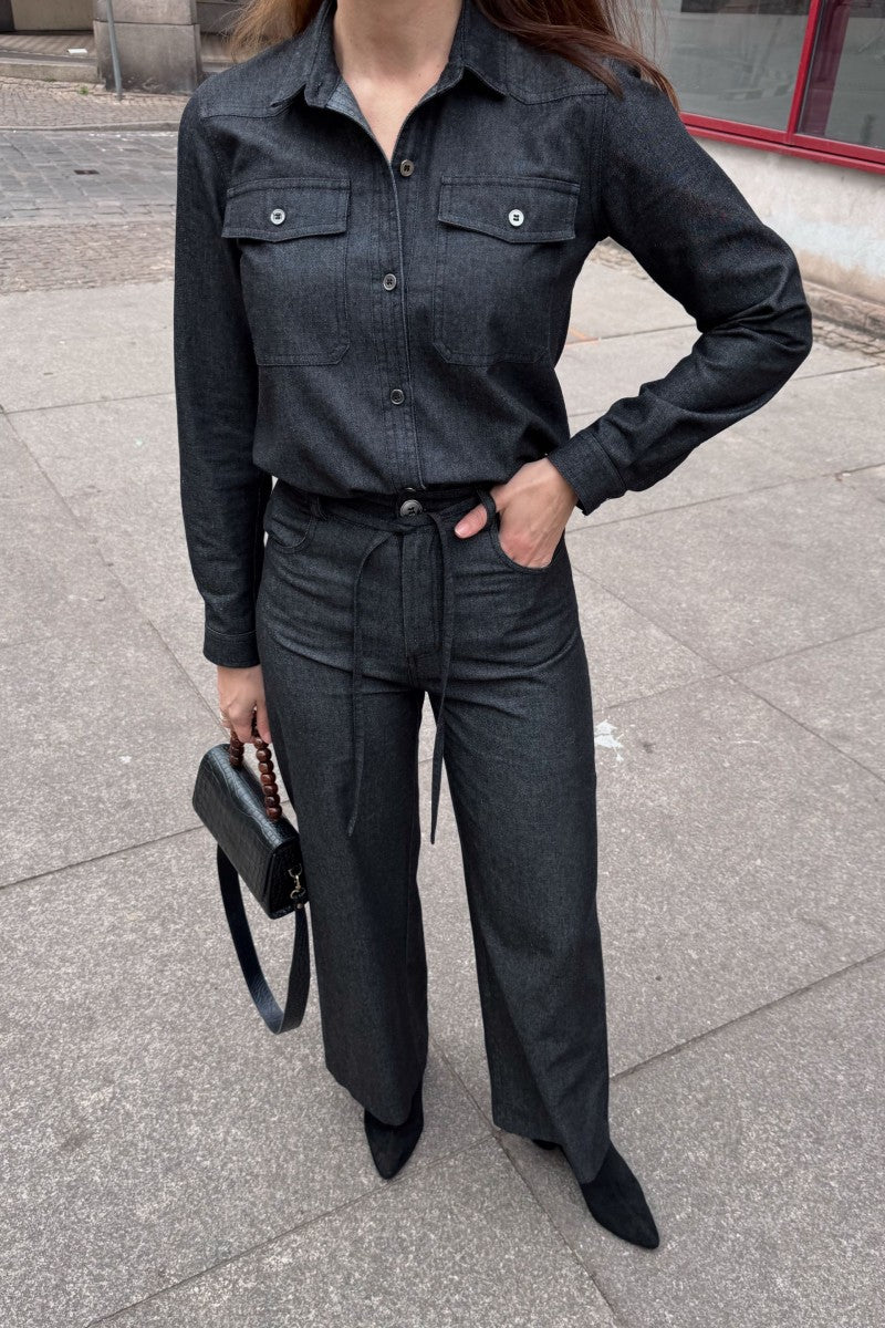 Denim shirt with pockets, dark anthracite