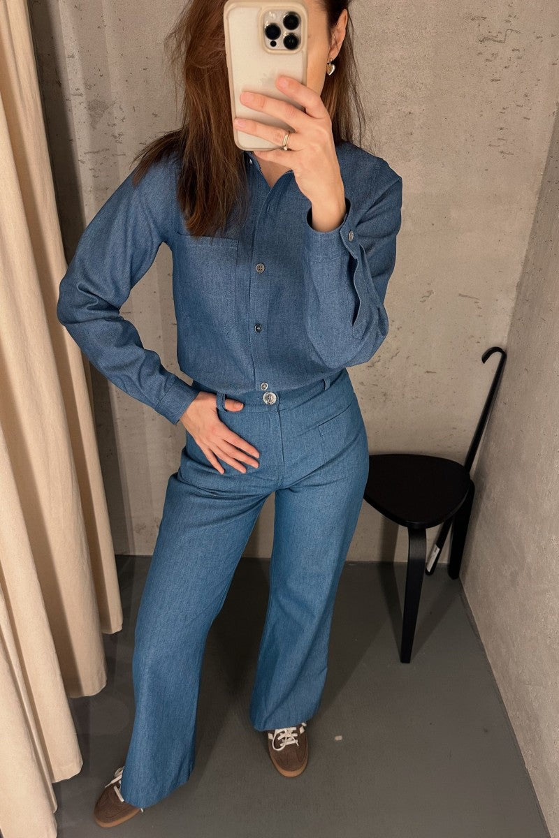 Navy blue denim shirt with patch pocket