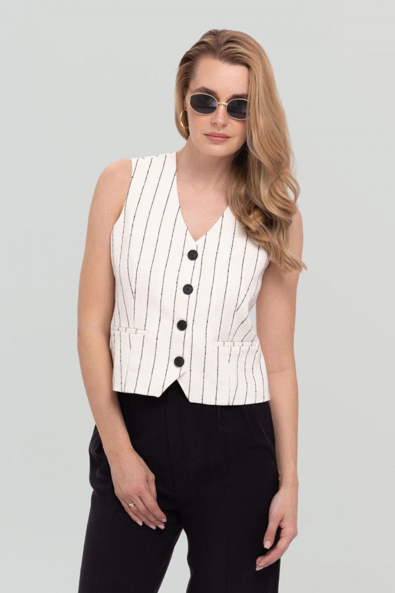 Kamizelka w paski z lyocellu i bawełny biała