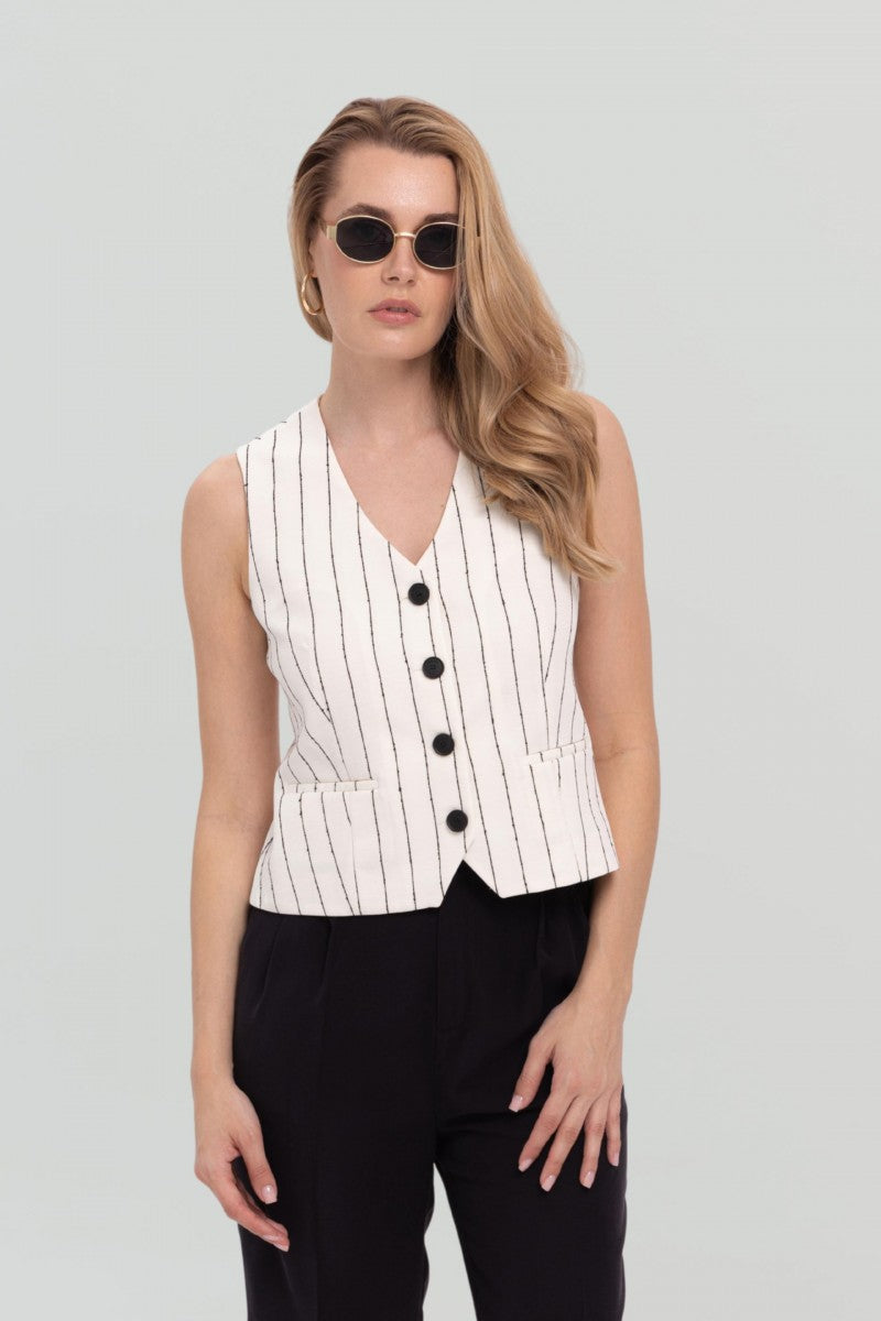 White striped lyocell and cotton vest
