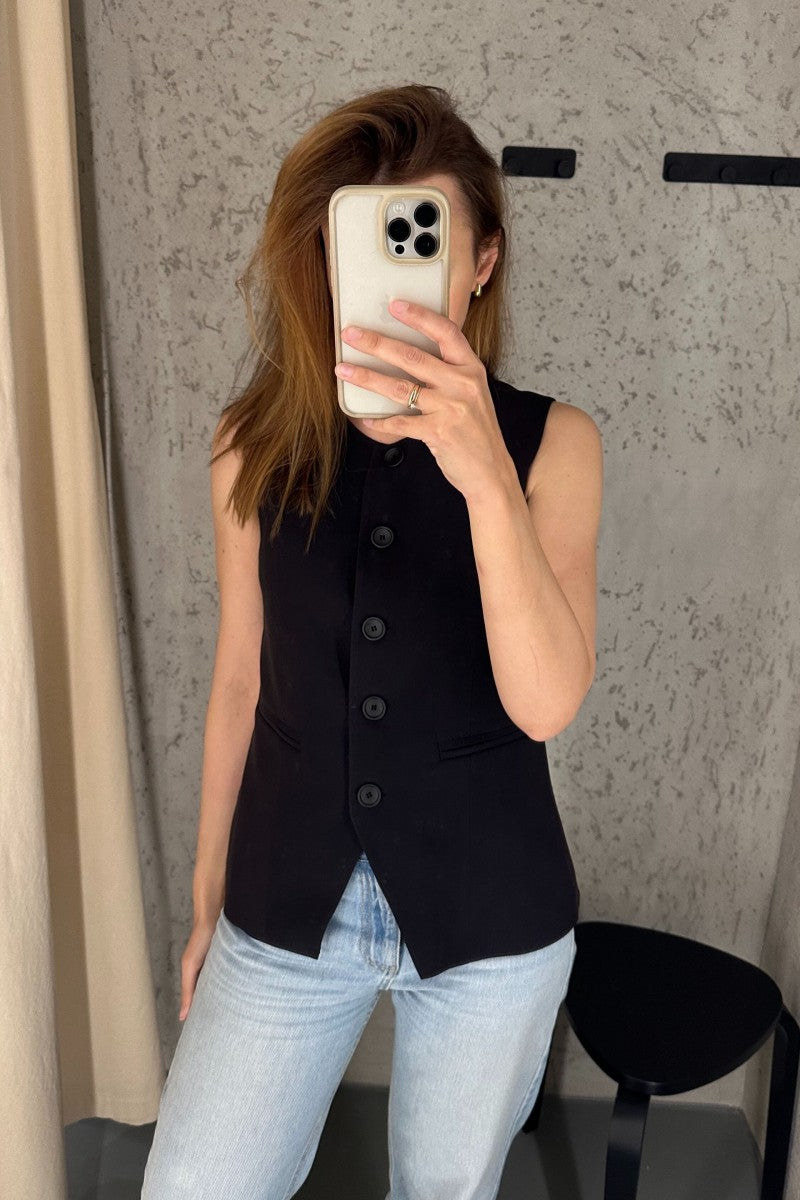 Kamizelka z okrągłym dekoltem z wiskozy czarna