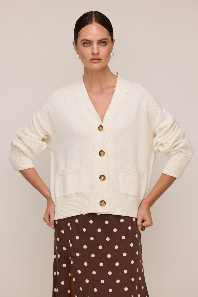 Kardigan z kieszeniami śmietankowa biel