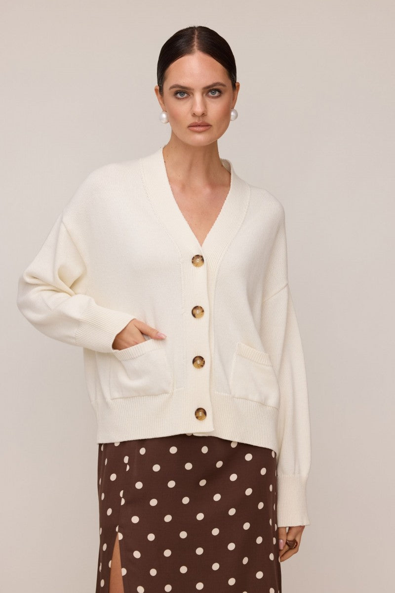 Kardigan z kieszeniami śmietankowa biel