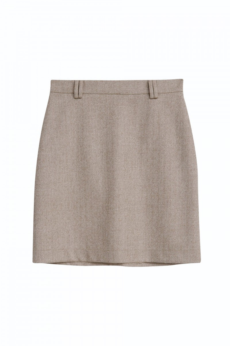 Classic beige herringbone merino wool skirt