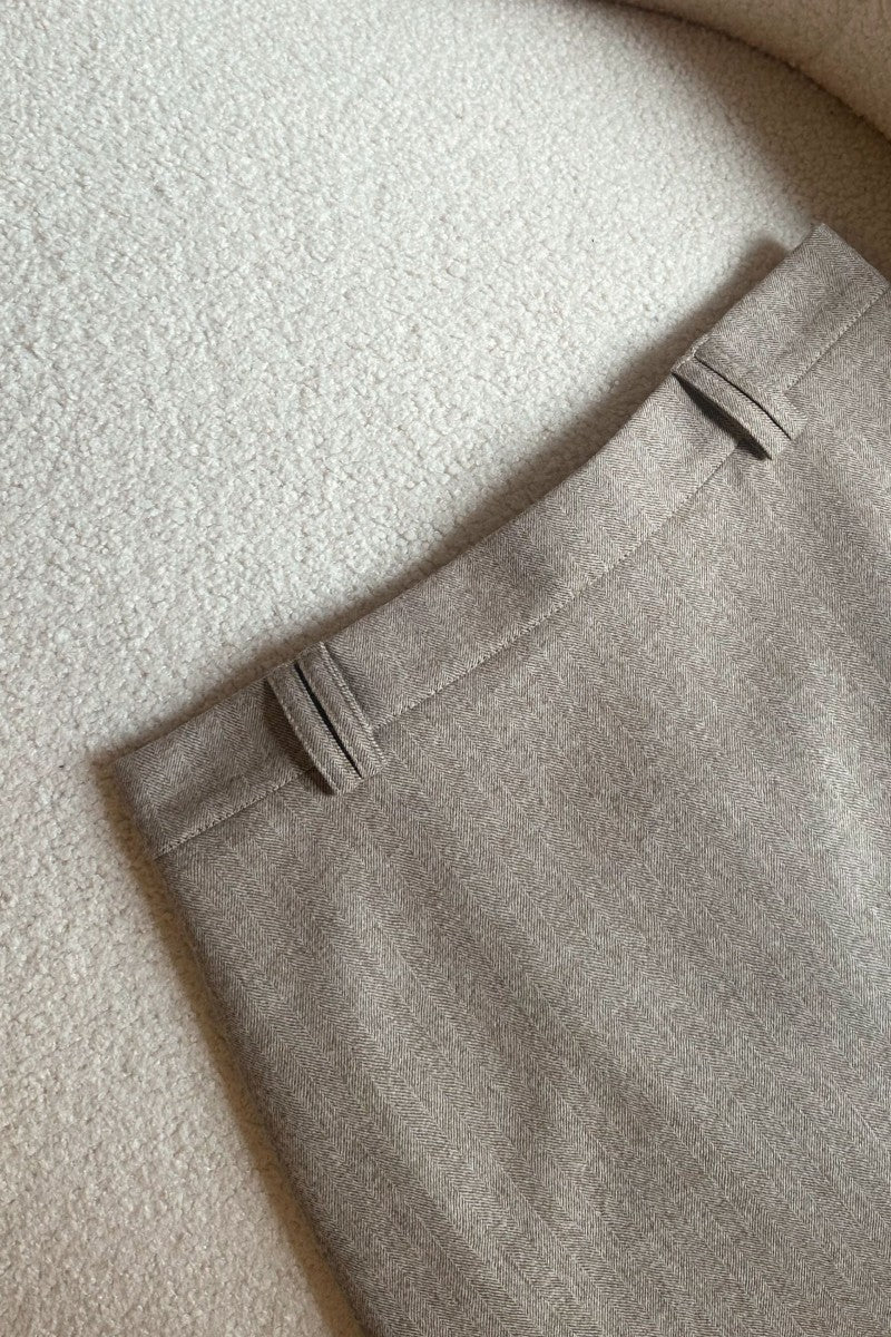 Classic beige herringbone merino wool skirt