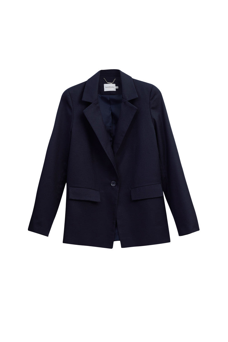 Classic single-breasted navy blue wool jacket