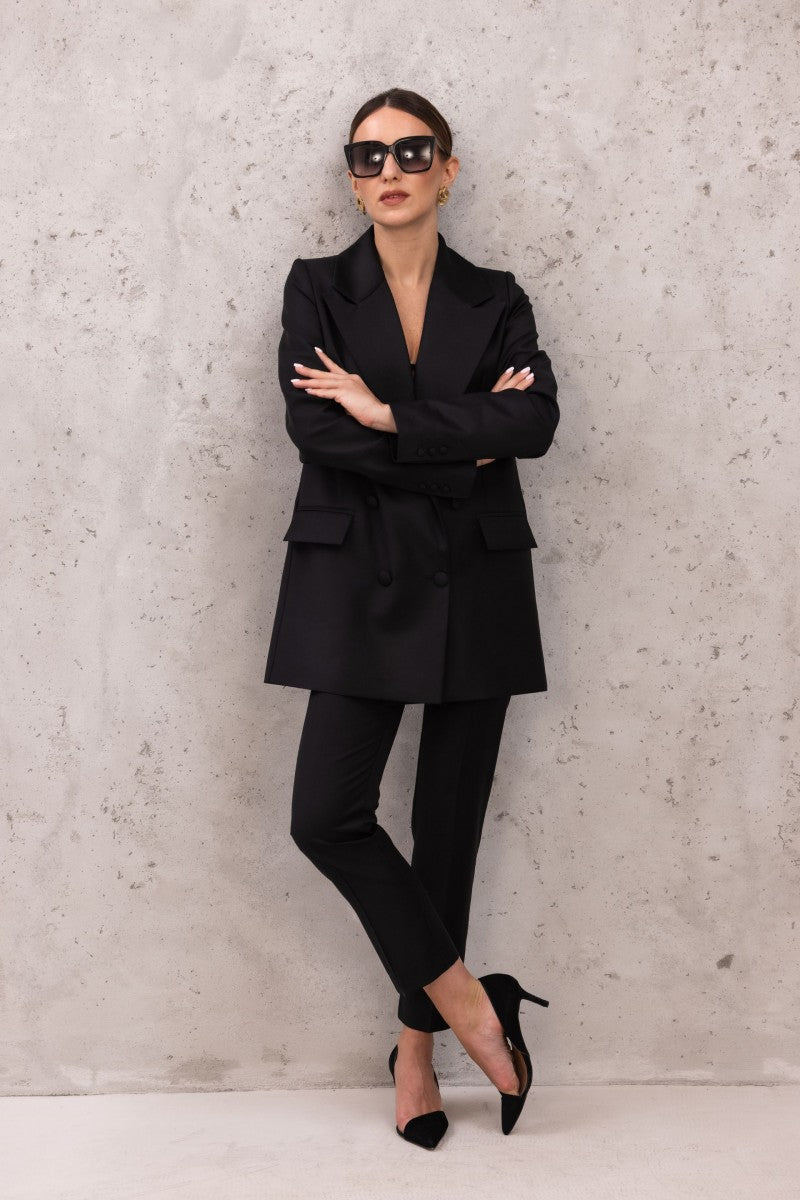 black wool cigarette trousers Vintage Silk-Wool Pants - conceptual approach Silk and Wool Cigarette Pants