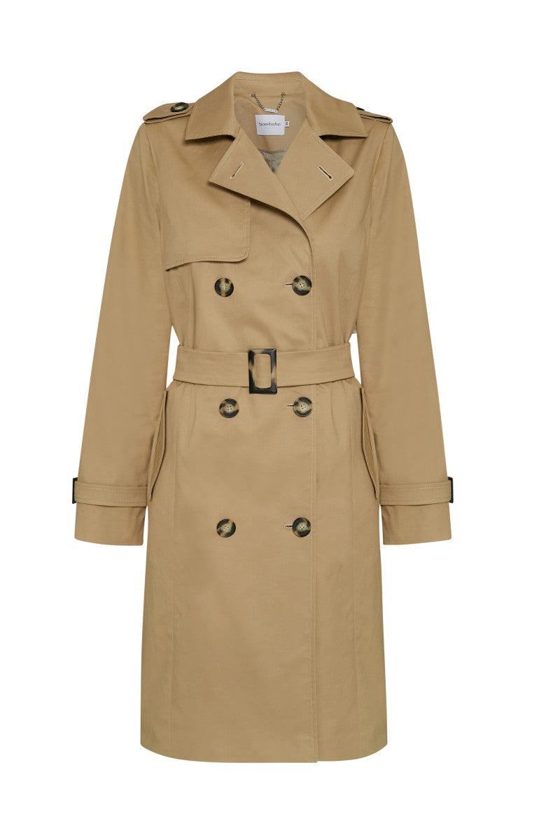 Klasyczny bawełniany trencz karmelowy beż