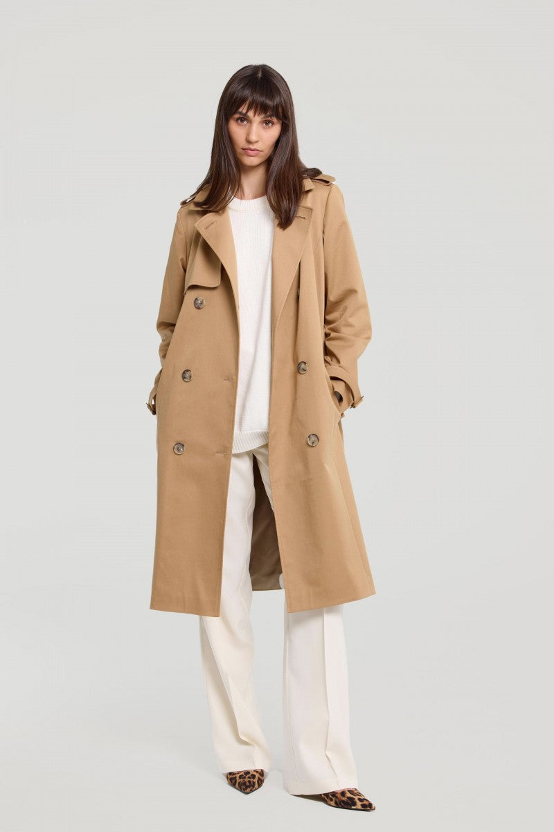 Klasyczny bawełniany trencz karmelowy beż