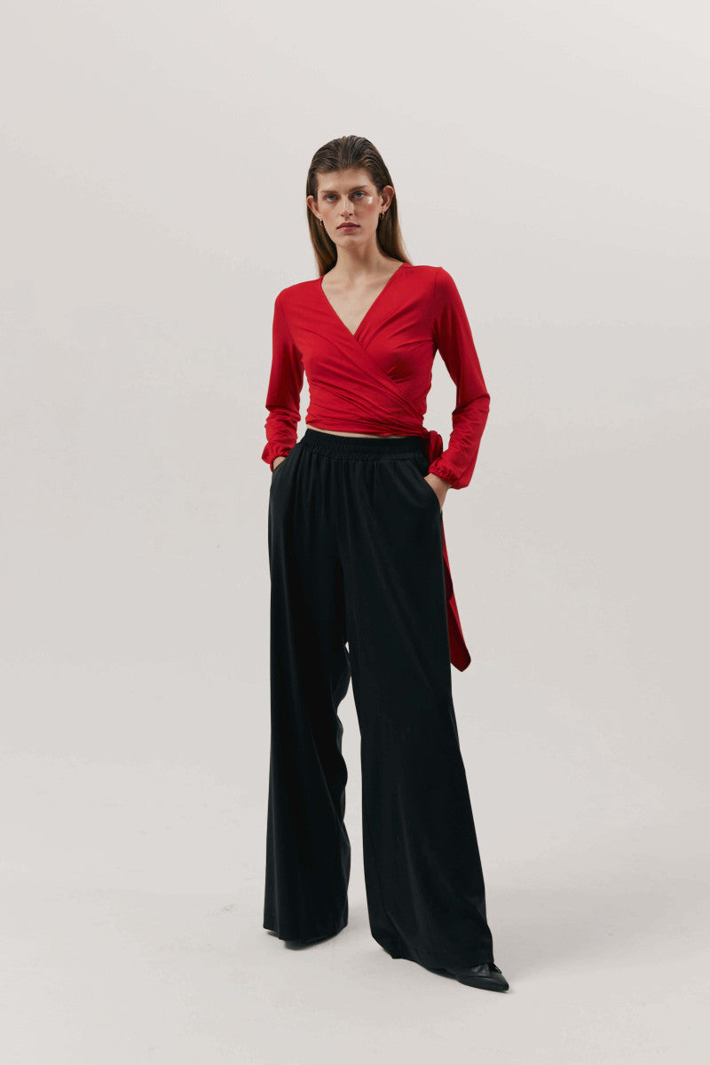 Kopertowa dwustronna bluzka z wiązaniem czerwona