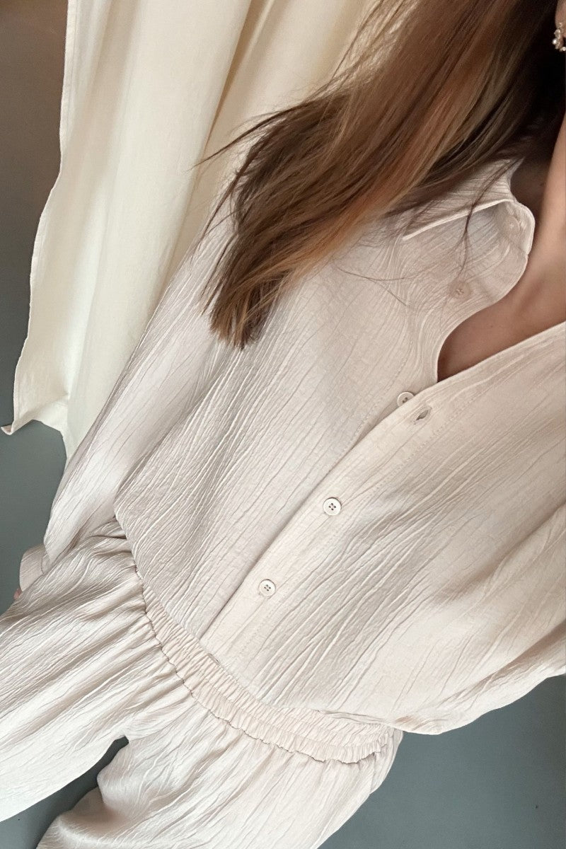 Koszula z kreszowanej wiskozy beżowa