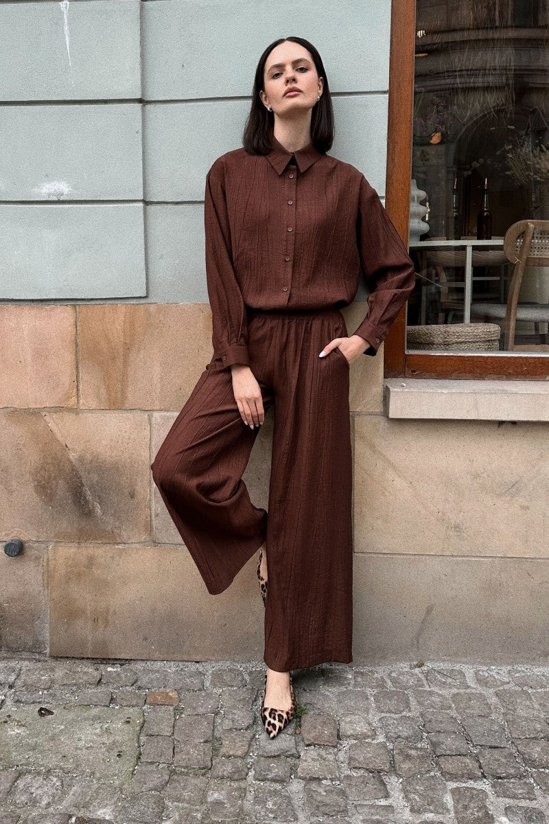 Chocolate Chili Crinkled Viscose Shirt