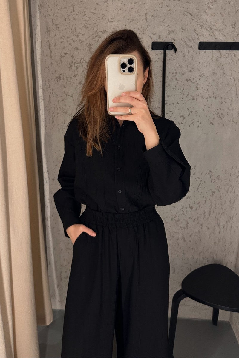 Koszula z kreszowanej wiskozy czarna