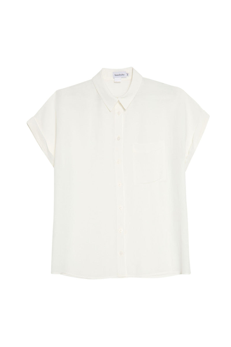White rayon and linen short-sleeved shirt