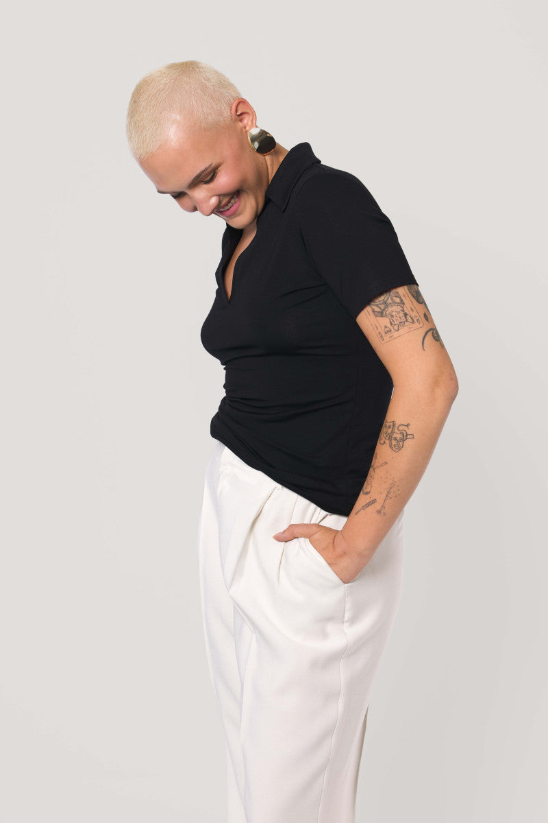 Black short-sleeved polo shirt