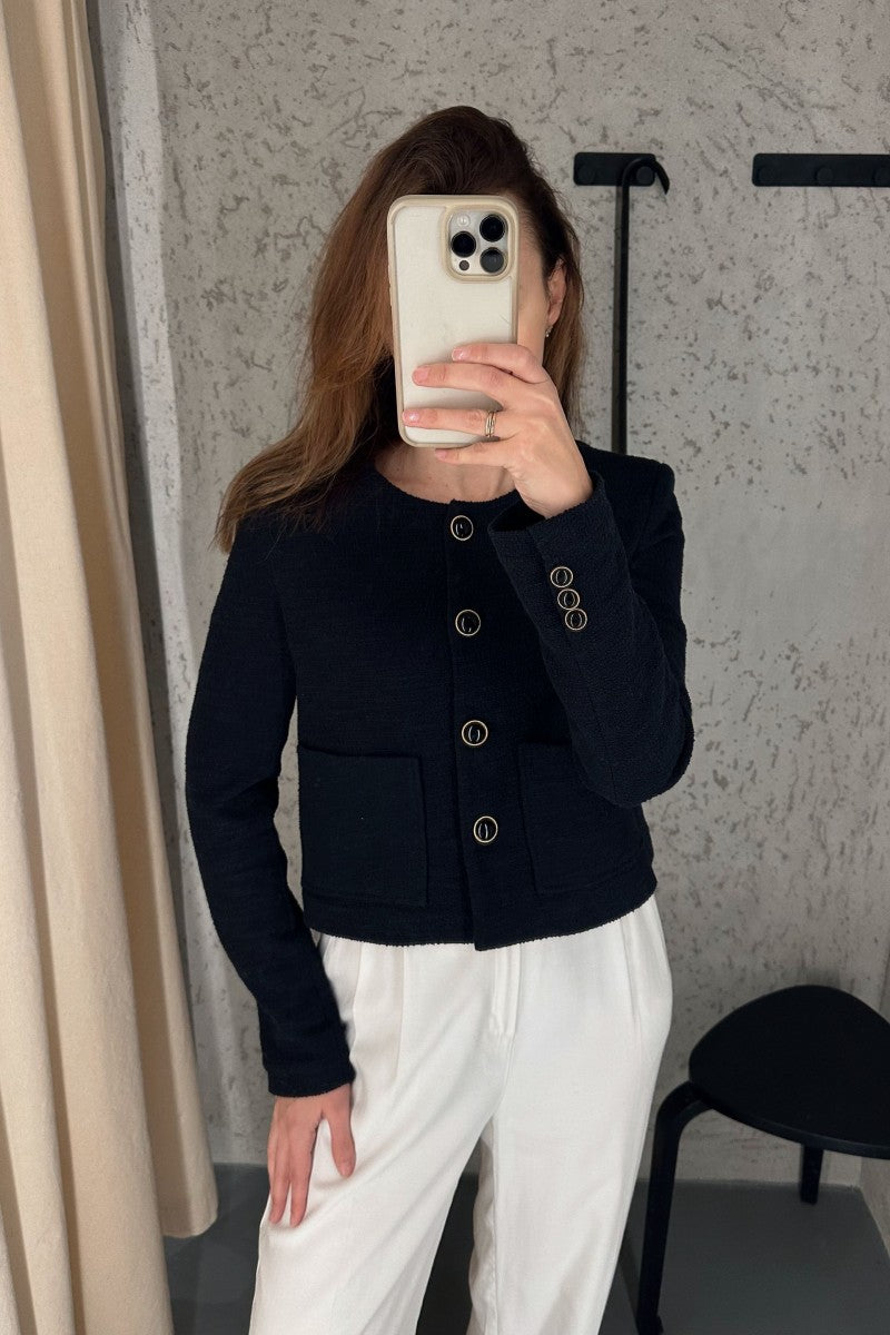 Krótki żakiet boucle czarny