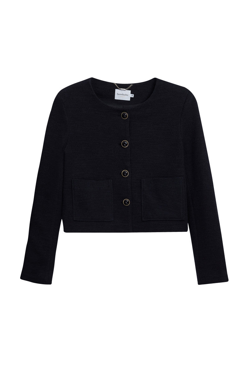 Short black bouclé jacket