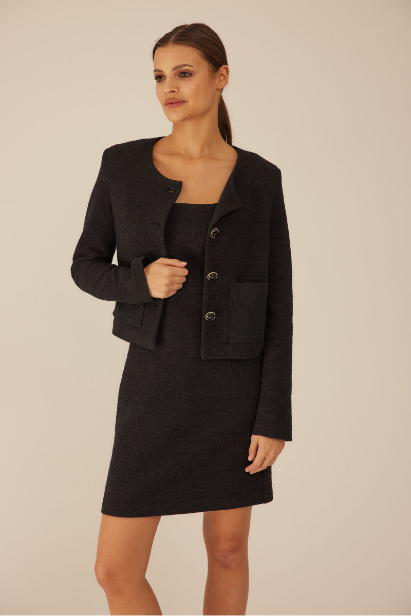 Short black bouclé jacket